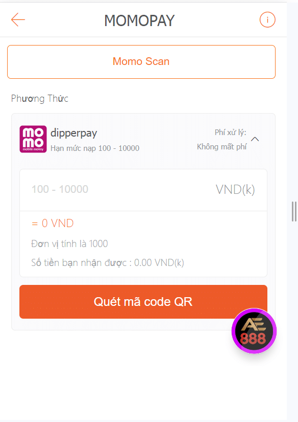 nạp tiền momo pay tại ae888 2024
