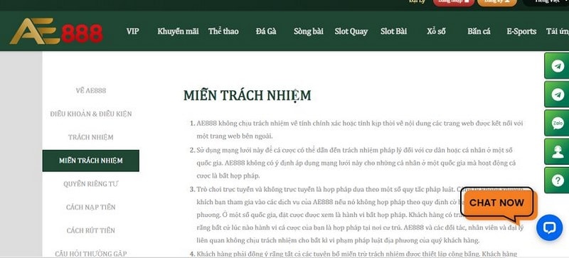 Miễn Trừ Trách Nhiệm Ae888 Và Những Chia Sẻ Anh Em Nên Biết